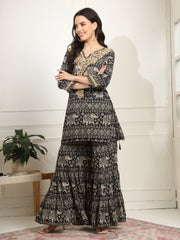 Block Print with Chikankari Kurta and Sharara - Sufiza Lifestyle