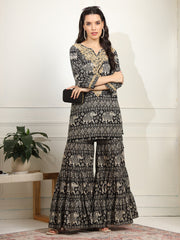 Block Print with Chikankari Kurta and Sharara - Sufiza Lifestyle