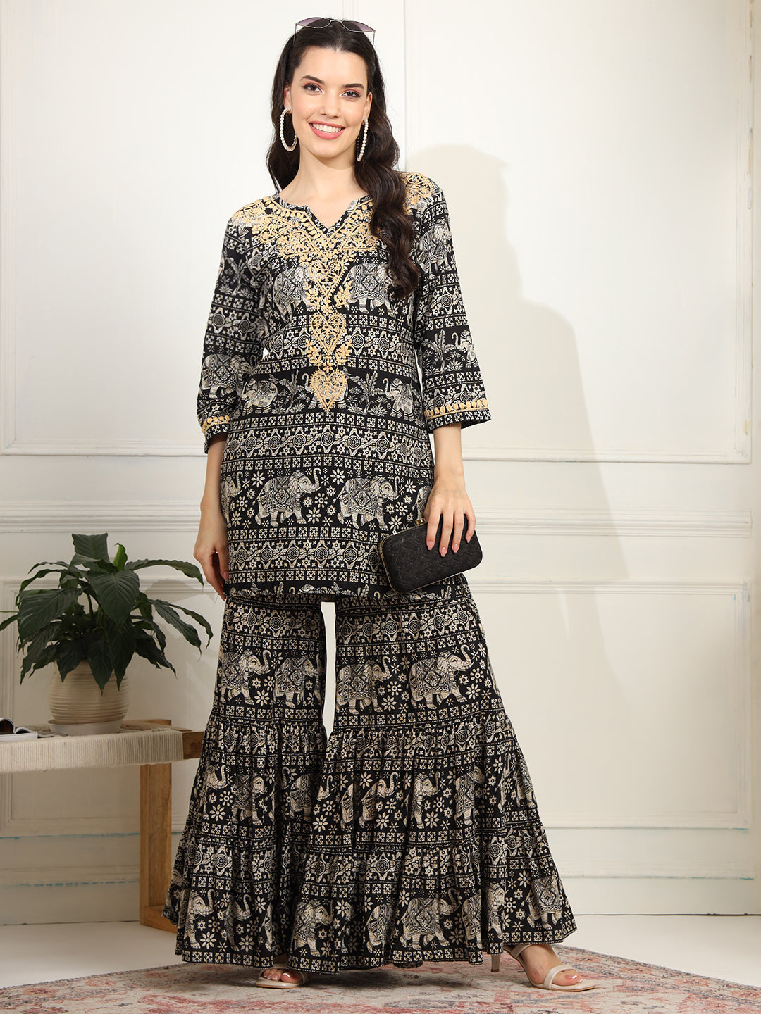 Block Print with Chikankari Kurta and Sharara - Sufiza Lifestyle