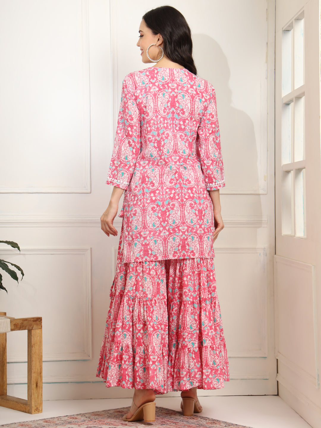 Block Print with Chikankari Kurta and Sharara - Sufiza Lifestyle