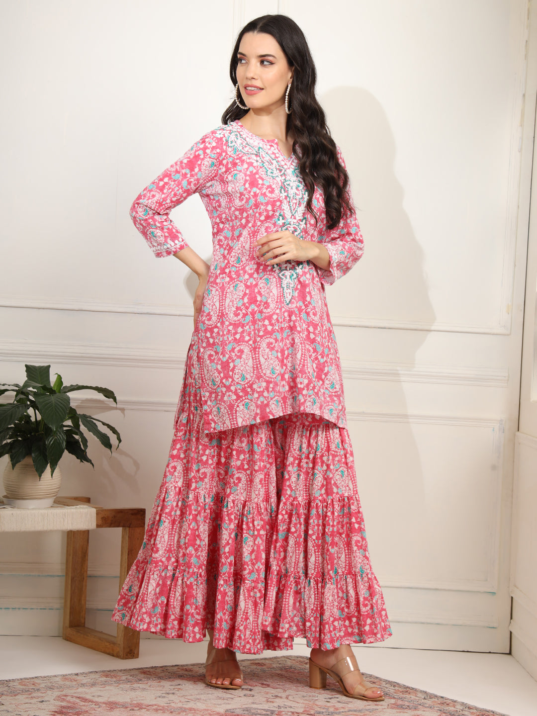 Block Print with Chikankari Kurta and Sharara - Sufiza Lifestyle