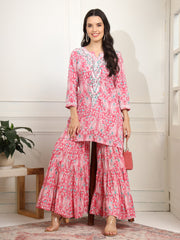 Block Print with Chikankari Kurta and Sharara - Sufiza Lifestyle
