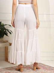 Chikankari Bottom  Embroidery White cotton Three layer Sharara - Sufiza Lifestyle