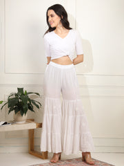 Chikankari Bottom  Embroidery White cotton Three layer Sharara - Sufiza Lifestyle