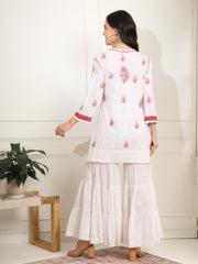 White cotton Kurta with Red Thread Embroidery - Sufiza Lifestyle