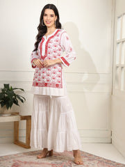 White cotton Kurta with Red Thread Embroidery - Sufiza Lifestyle