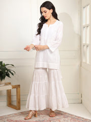 White cotton Kurta with White Thread Embroidery - Sufiza Lifestyle