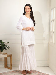 White cotton Kurta with White Thread Embroidery - Sufiza Lifestyle