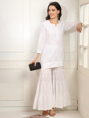 White cotton Kurta with White Thread Embroidery - Sufiza Lifestyle