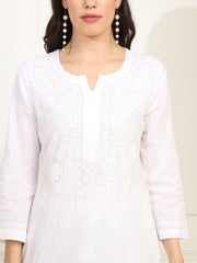 White cotton Kurta with White Thread Embroidery - Sufiza Lifestyle