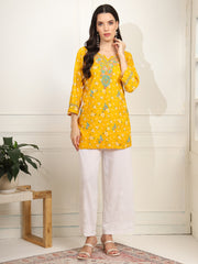 Yellow Color Viscose Cotton Kurta with Multi Color Thread Embroidery - Sufiza Lifestyle