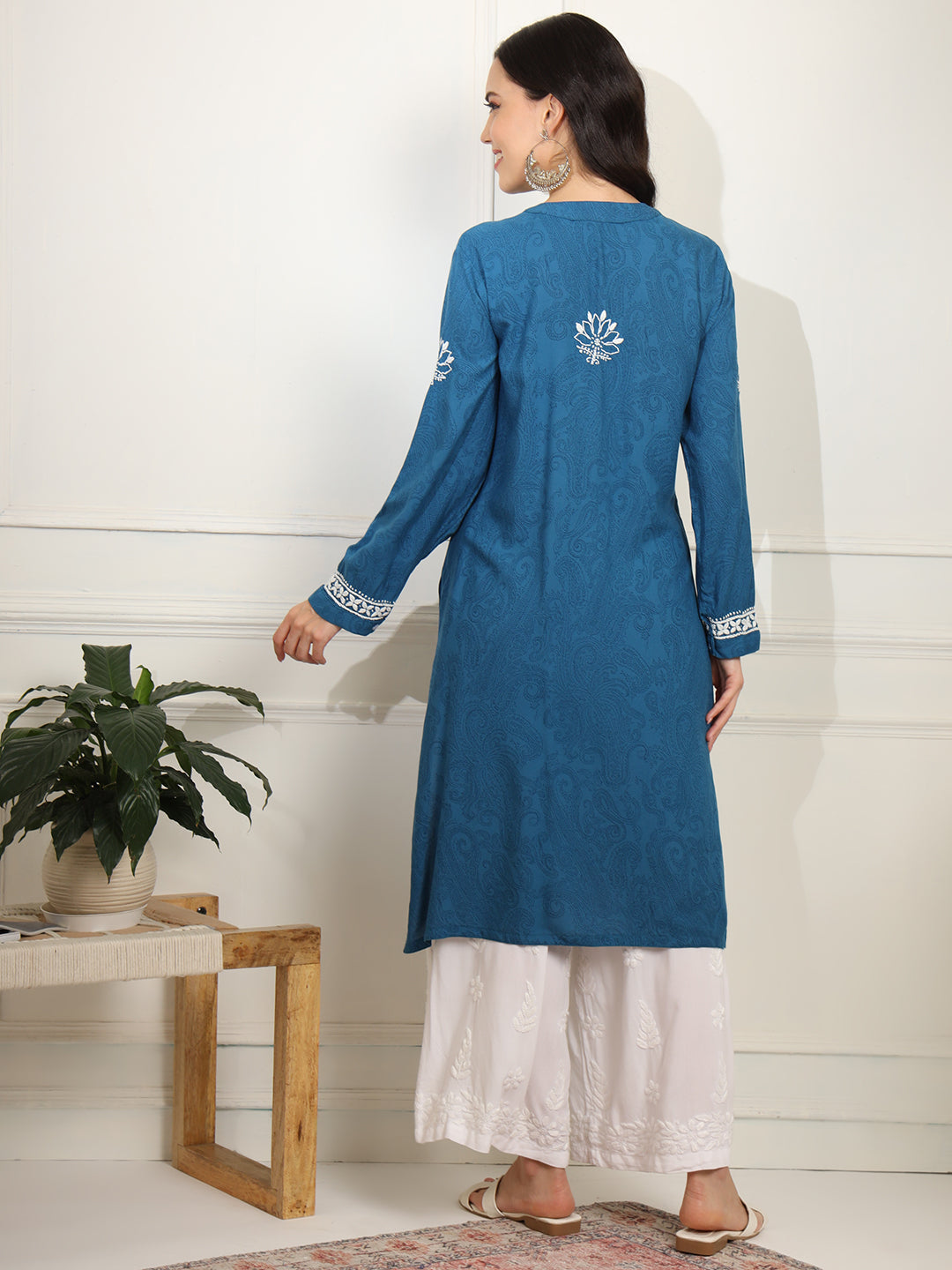 Chikankari Embroidery Blue Rayon Kurta - Sufiza Lifestyle