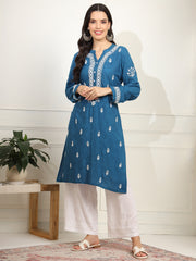 Chikankari Embroidery Blue Rayon Kurta - Sufiza Lifestyle