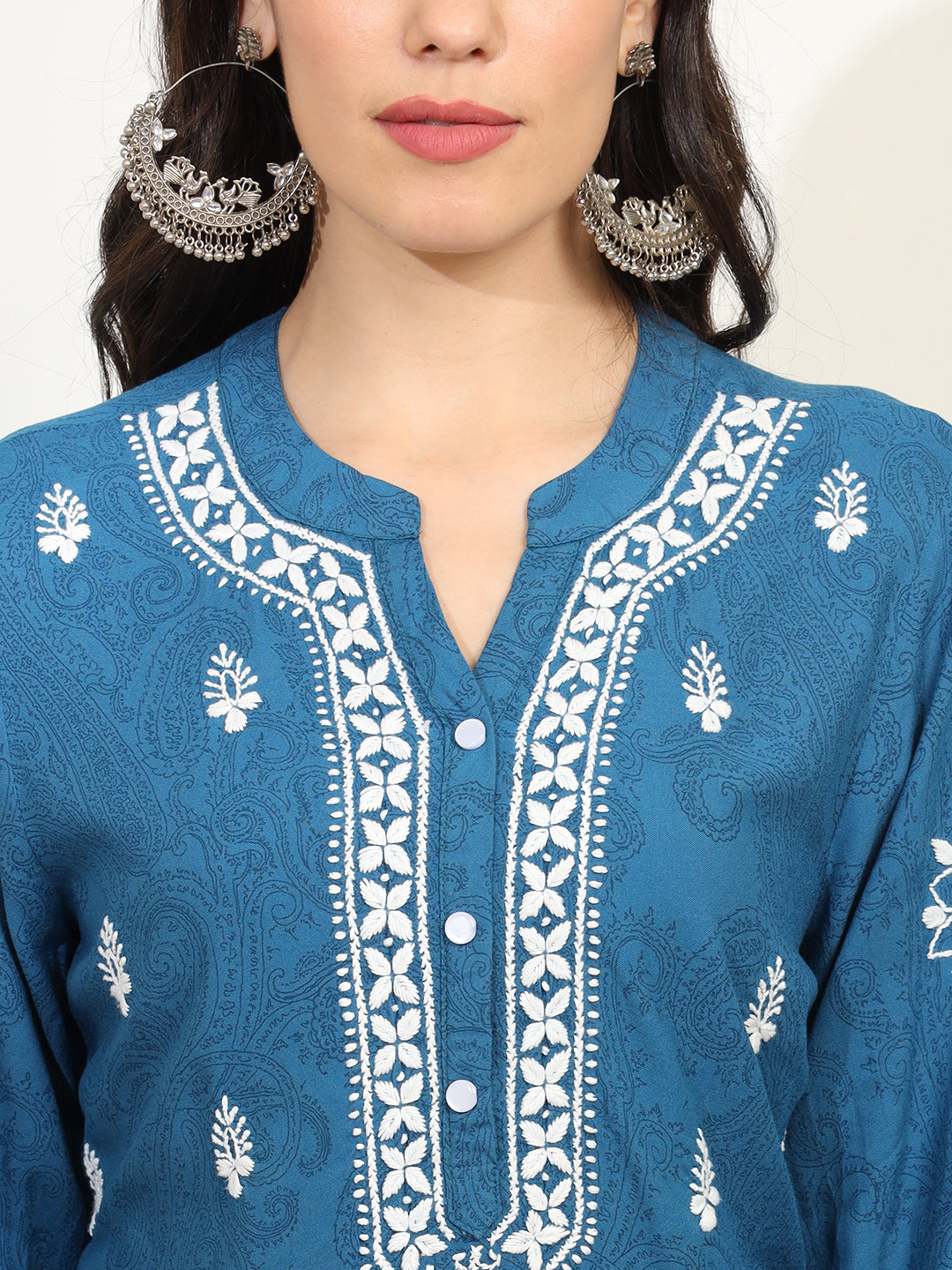 Chikankari Embroidery Blue Rayon Kurta - Sufiza Lifestyle