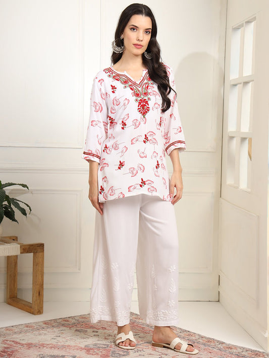Cream Color Viscose Cotton Kurta with Multi Color Thread Embroidery - Sufiza Lifestyle