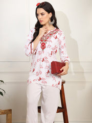 Cream Color Viscose Cotton Kurta with Multi Color Thread Embroidery - Sufiza Lifestyle