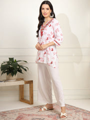 Cream Color Viscose Cotton Kurta with Multi Color Thread Embroidery - Sufiza Lifestyle