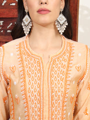 Chikankari Premium  Chanderi Orange Kalidar Kurta Set - Sufiza Lifestyle
