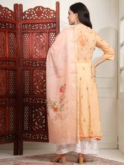 Chikankari Premium  Chanderi Orange Kalidar Kurta Set - Sufiza Lifestyle