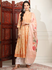 Chikankari Premium  Chanderi Orange Kalidar Kurta Set - Sufiza Lifestyle