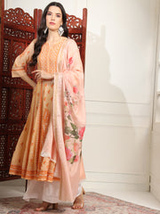 Chikankari Premium  Chanderi Orange Kalidar Kurta Set - Sufiza Lifestyle