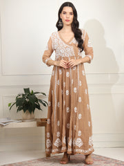 Chikankari Premium Angrakha Anarkali with matching Bottom - Sufiza Lifestyle