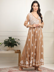 Chikankari Premium Angrakha Anarkali with matching Bottom - Sufiza Lifestyle