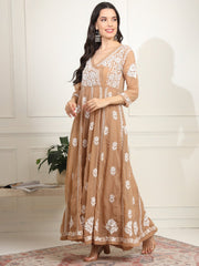 Chikankari Premium Angrakha Anarkali with matching Bottom - Sufiza Lifestyle