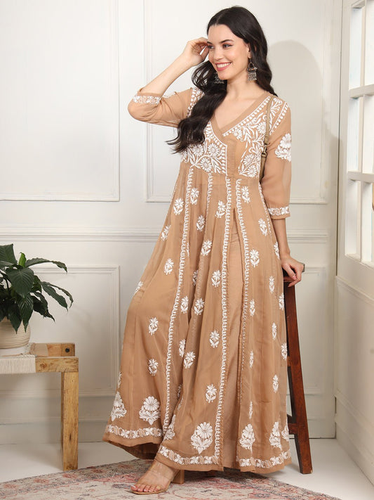 Chikankari Premium Angrakha Anarkali with matching Bottom - Sufiza Lifestyle