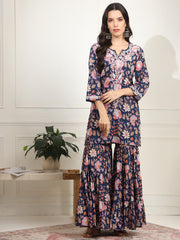 Block Print Fusion with Chikankari Kurta and Sharara