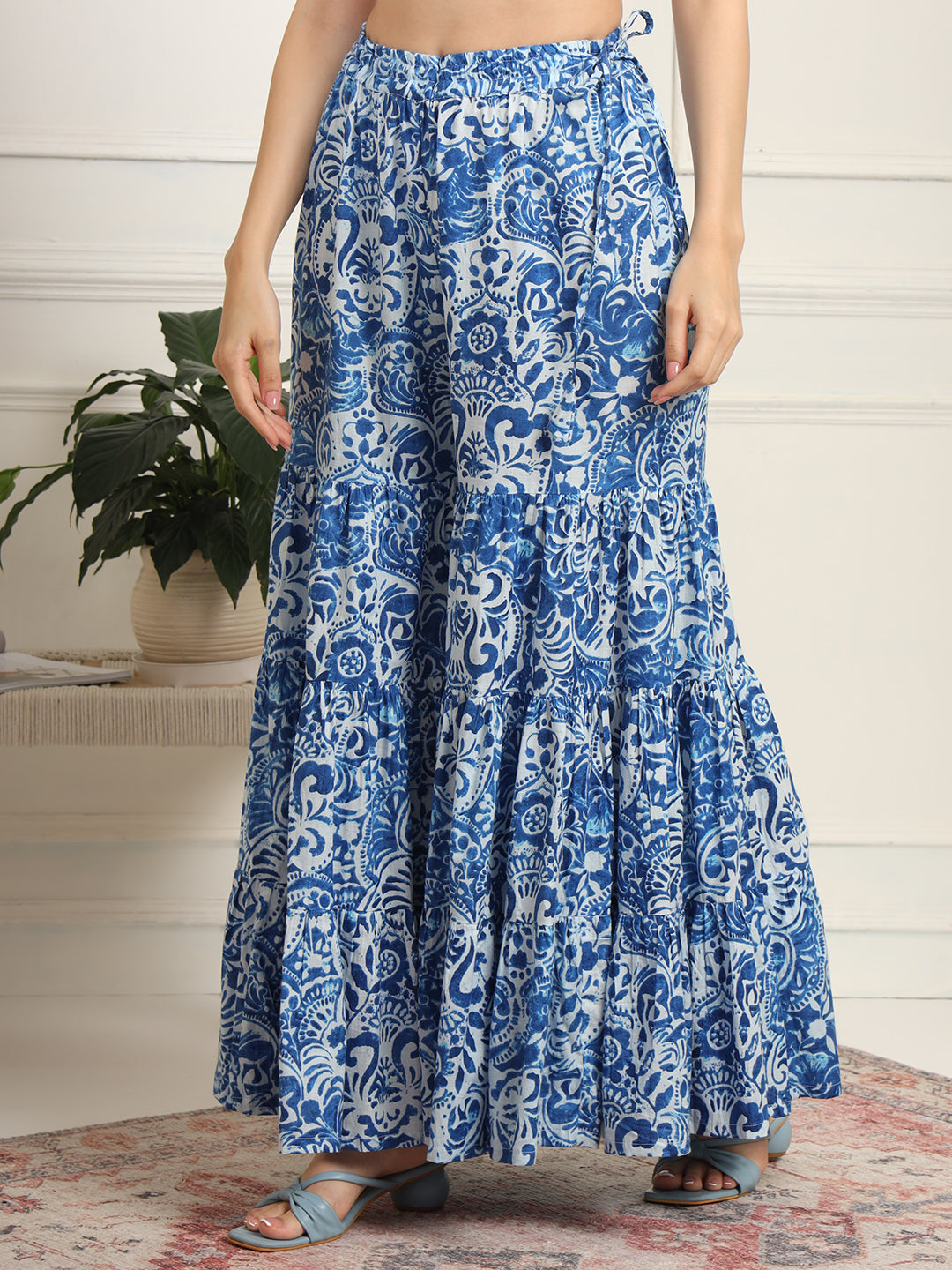 Block Print with Chikankari Kurta and Sharara - Sufiza Lifestyle