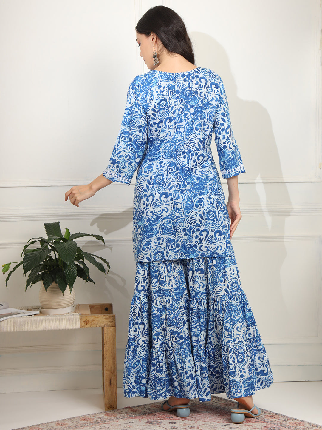 Block Print with Chikankari Kurta and Sharara - Sufiza Lifestyle