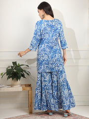 Block Print with Chikankari Kurta and Sharara - Sufiza Lifestyle