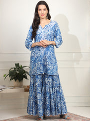 Block Print with Chikankari Kurta and Sharara - Sufiza Lifestyle