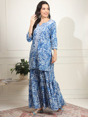 Block Print with Chikankari Kurta and Sharara - Sufiza Lifestyle