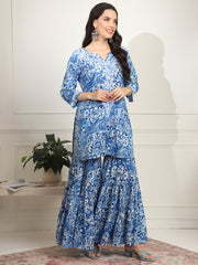 Block Print with Chikankari Kurta and Sharara - Sufiza Lifestyle