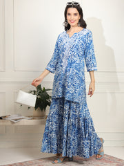 Block Print with Chikankari Kurta and Sharara - Sufiza Lifestyle