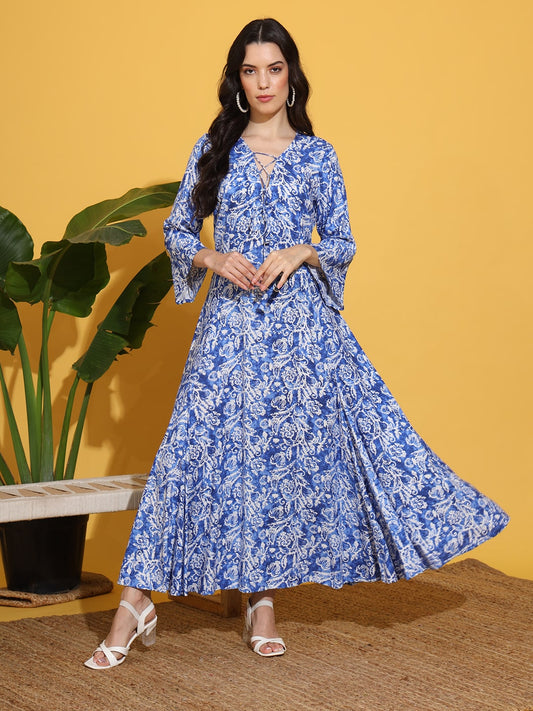 Rayon Cotton Blue Color Full Length Gown
