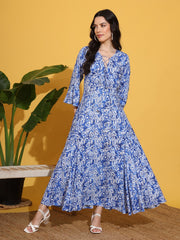 Rayon Cotton Blue Color Full Length Gown