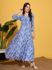 Rayon Cotton Blue Color Full Length Gown