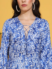 Rayon Cotton Blue Color Full Length Gown