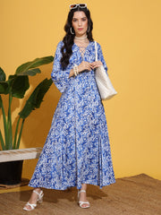 Rayon Cotton Blue Color Full Length Gown
