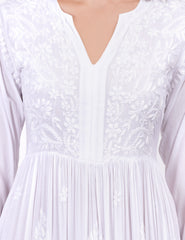 White Modal Chikankari Three Layer Dress - Sufiza Lifestyle