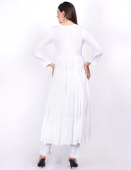 White Modal Chikankari Three Layer Dress - Sufiza Lifestyle