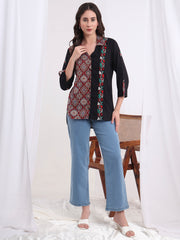 "Sufiza"  Chikankari Viscose Rayon and Ajark Print Shirt S4000