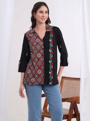 "Sufiza"  Chikankari Viscose Rayon and Ajark Print Shirt S4000