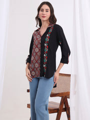 "Sufiza"  Chikankari Viscose Rayon and Ajark Print Shirt S4000