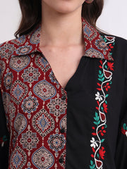 "Sufiza"  Chikankari Viscose Rayon and Ajark Print Shirt S4000