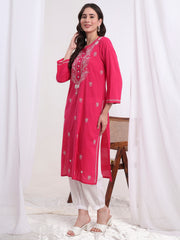 Chikankari hand embroidery Cotton Pink Kurta S1001