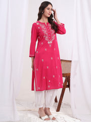 Chikankari hand embroidery Cotton Pink Kurta S1001
